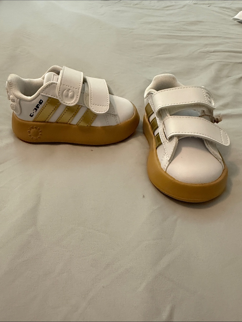 adidas Kids White and Mustard Velcro Sneakers